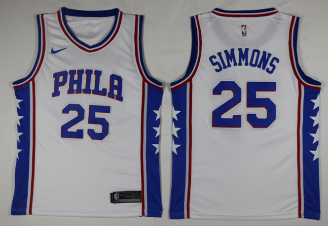 Men Philadelphia 76ers #25 Simmons White Game Nike NBA Jerseys->->NBA Jersey